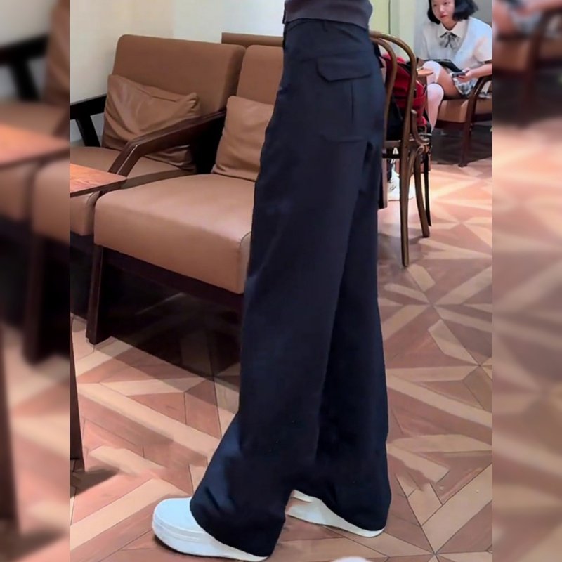 藏青色高腰加绒阔腿裤女2025冬季新款垂感显瘦宽松百搭休闲直筒裤,女装/女士精品,休闲裤,淘宝优惠券,粉丝福利购,淘宝优惠卷