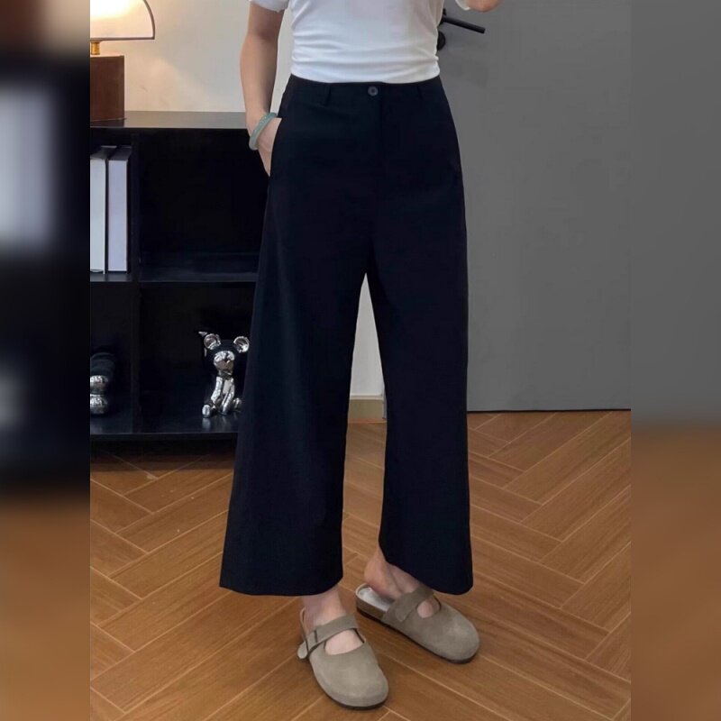 梨型身材高腰宽松显瘦九分直筒裤图片
