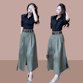 百搭衬衫 欧货时尚 新款 女2026春季 显瘦开叉裙潮流两件套 高级感套装