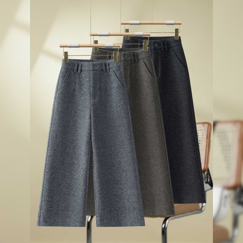深灰色高级感九分羊毛呢阔腿裤女秋冬2025新款小个子加厚直筒裤子,女装/女士精品,休闲裤,淘宝优惠券,粉丝福利购,淘宝优惠卷