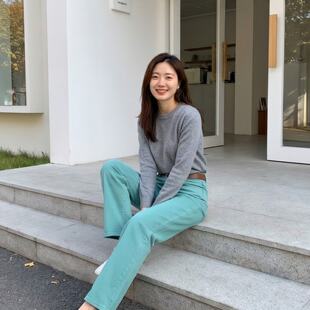 绿色窄版牛仔裤女2026年新款春夏款阔腿裤高腰女裤休闲裤直筒裤子