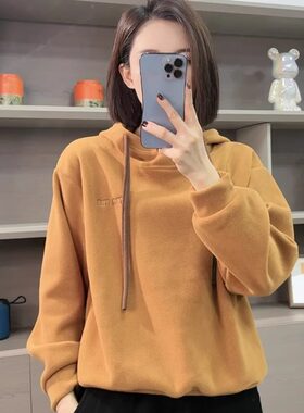简约刺绣加绒加厚女士一体绒卫衣