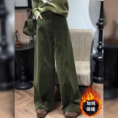 冬款条绒弯刀裤女休闲九分直筒裤