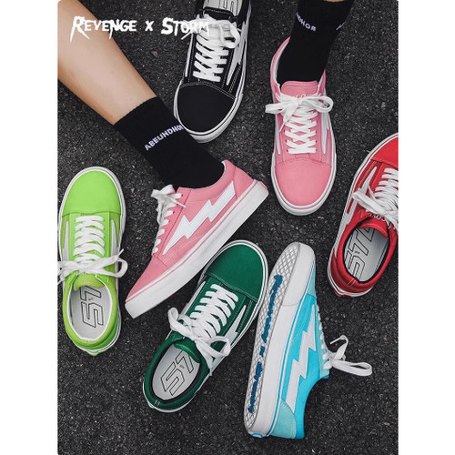 保证正品美版REVENGE X STORM复仇风暴滑板闪电火焰低帮帆布鞋潮