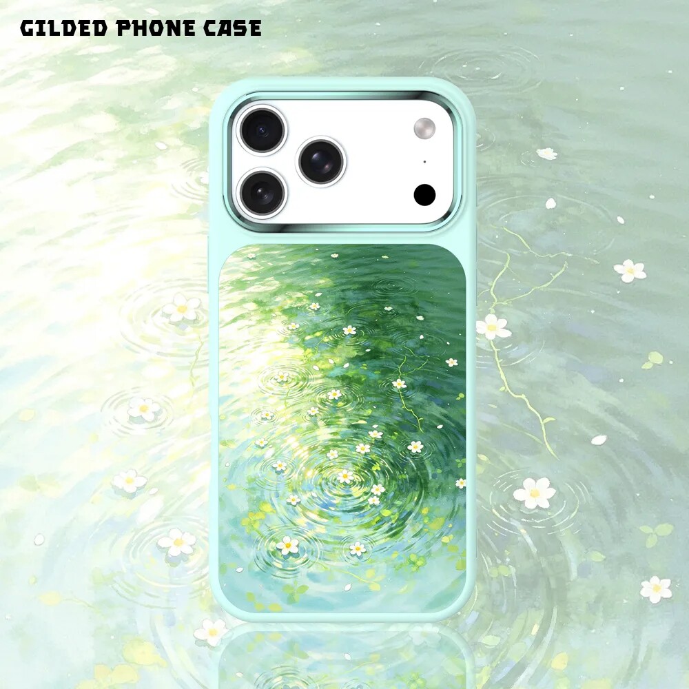 GILDED手机壳苹果iPhone防摔水波纹镜面浮雕保护套时尚花朵图案 - 实物图