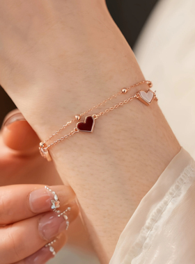 新爆款双层复古红爱心叠戴手链
