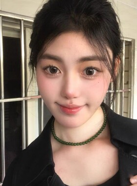新中式绿色圆珠项链显白百搭
