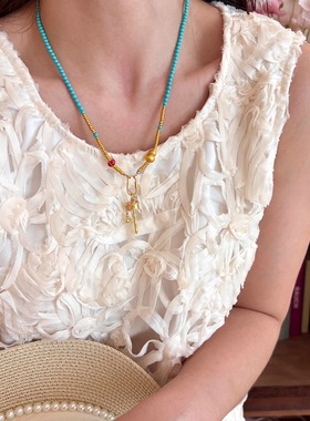 中式绿松石长款项链转运吊坠