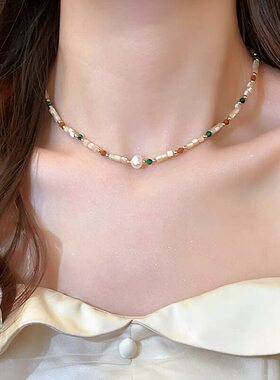 2026新款项链仿珍珠项链轻奢小众高级感串珠配饰叠戴多巴胺锁骨链