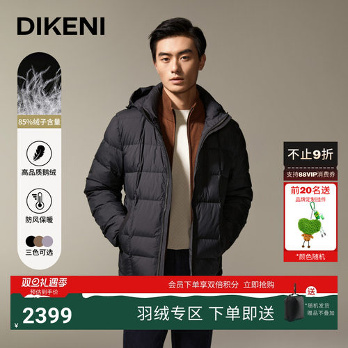 迪柯尼防风拒水保暖连帽男羽绒服