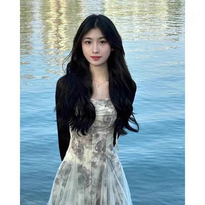 新中式水墨画吊带连衣裙女夏季2024新款法式茶歇国风长裙两件套装