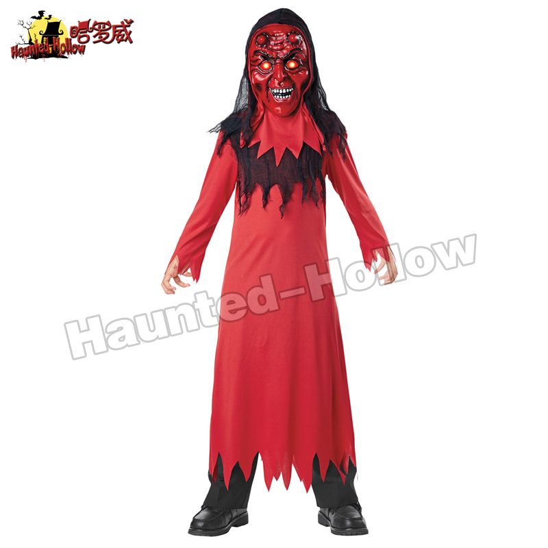 万圣节儿童服装cosplay舞台演出服鬼怪整盎亮灯红魔恶魔长袍套装