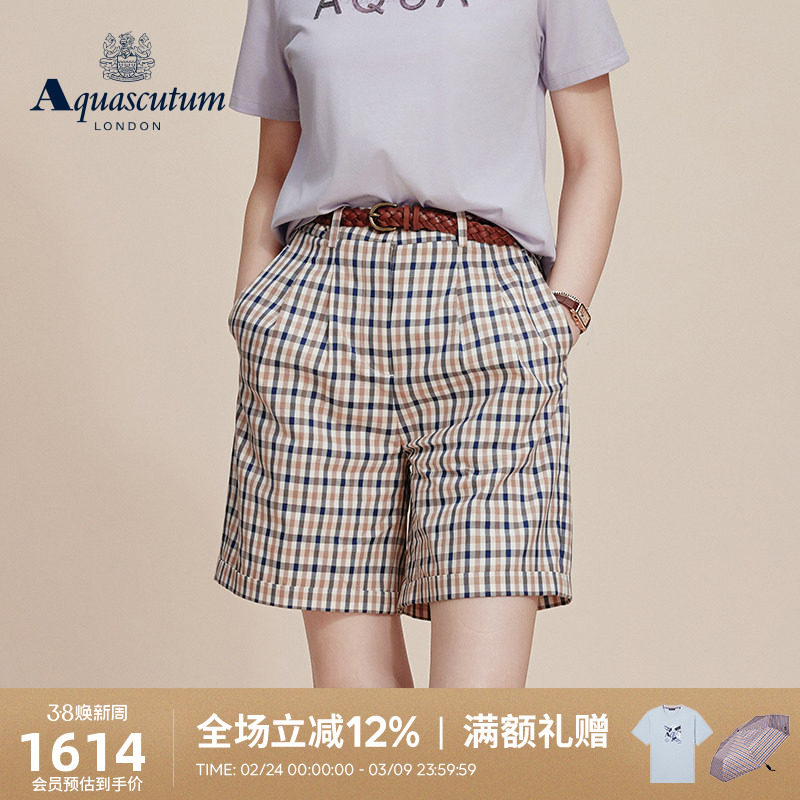 Aquascutum/雅格狮丹2026春夏新品女士时尚休闲修身经典格纹短裤 - AQUASCUTUM官方旗舰店出品