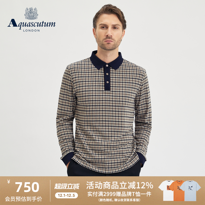 【雅格狮丹】男士格纹长袖POLO衫