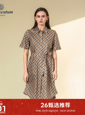 Aquascutum/雅格狮丹2026春夏新品女士经典英伦风格纹短袖连衣裙