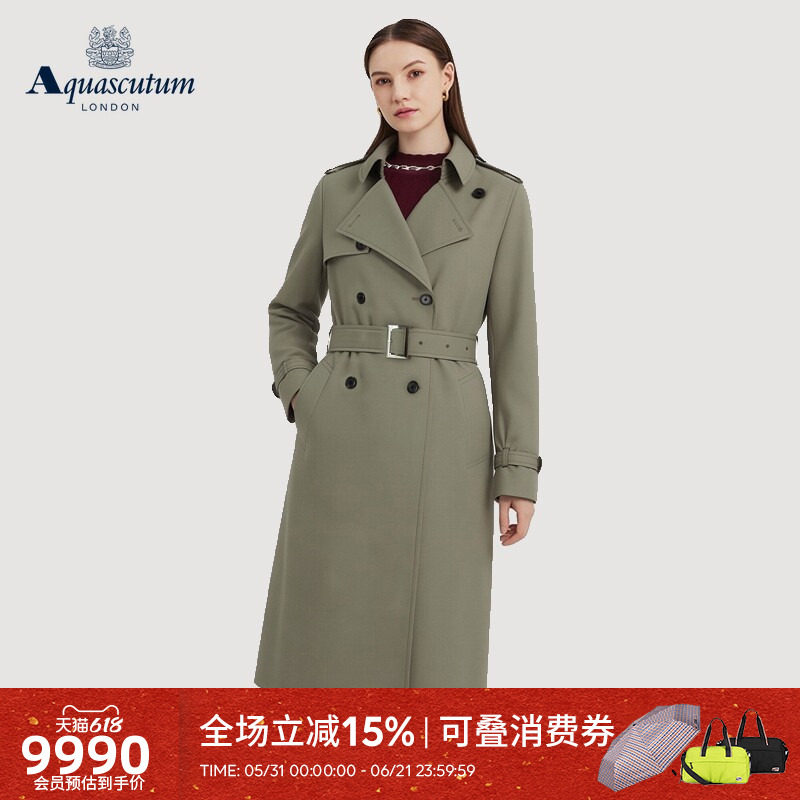 Aquascutum/雅格狮丹2026春夏新品女时尚英伦双排扣修身休闲风衣
