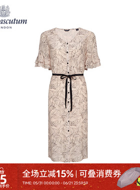 Aquascutum/雅格狮丹夏季女连衣裙V领短袖收腰a字显瘦Q4773EL041