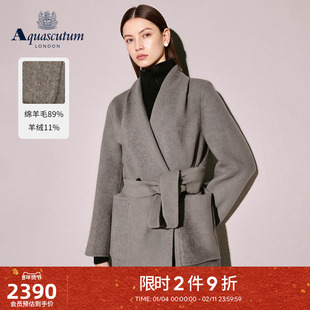 Aquascutum/雅格狮丹秋冬新女气质时尚羊毛羊绒毛呢大衣修身外套