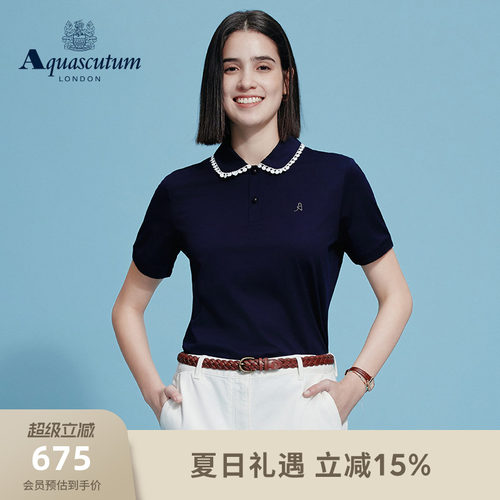 【雅格狮丹】女蕾丝领口休闲POLO