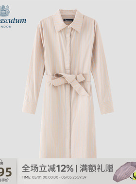 Aquascutum/雅格狮丹春夏新品女连衣裙棉质系带长袖裙Q4573EL031