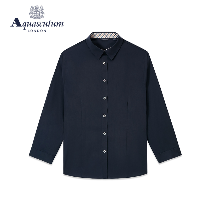 Aquascutum/雅格狮丹春夏新款格纹深蓝女式长袖衬衫Q4965EL021 女装/女士精品 衬衫 原图主图