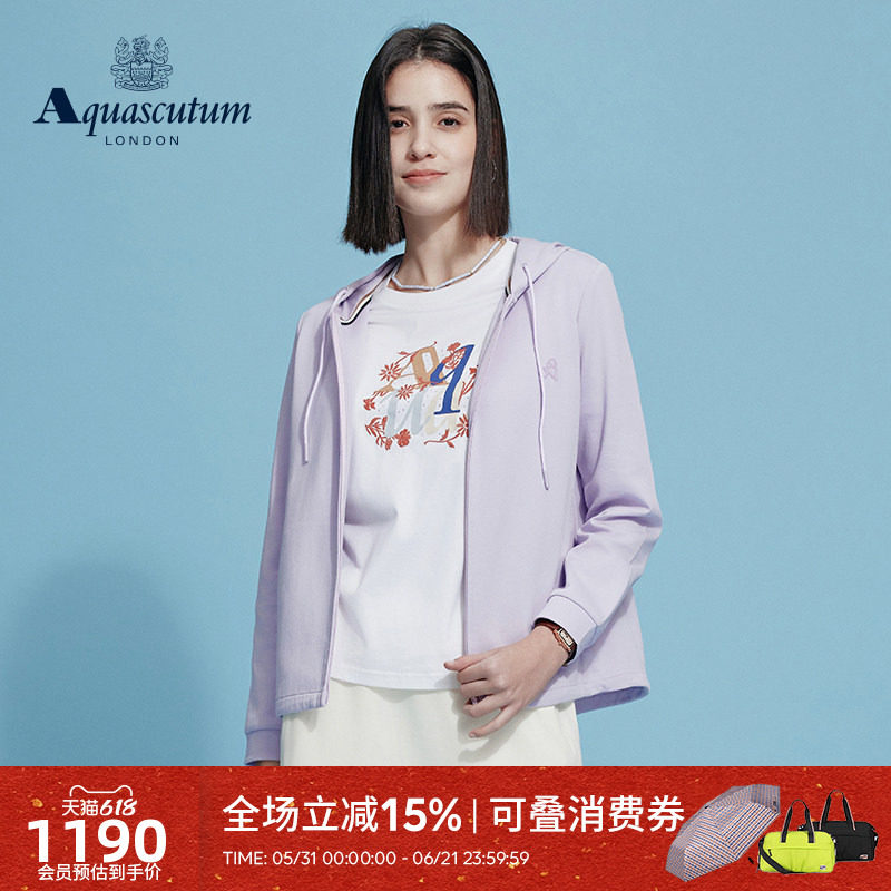 Aquascutum/雅格狮丹春夏新品女装时尚休闲连帽开衫卫衣外套气质