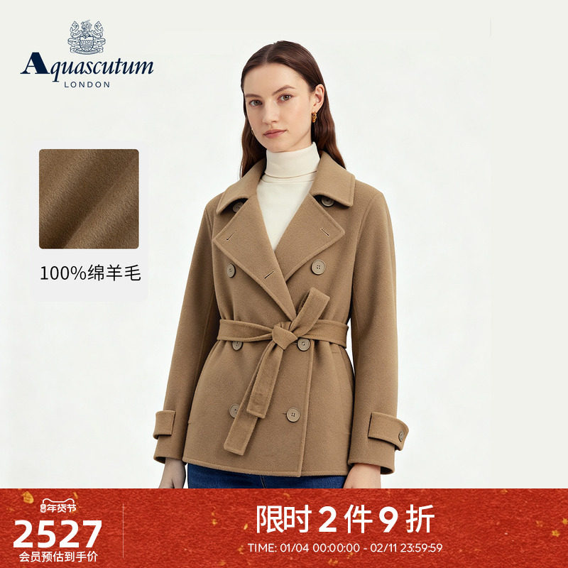 Aquascutum/雅格狮丹秋冬新女短款绵羊毛大衣双排扣毛呢外套气质,女装/女士精品,毛呢外套,淘宝优惠券,粉丝福利购,淘宝优惠卷