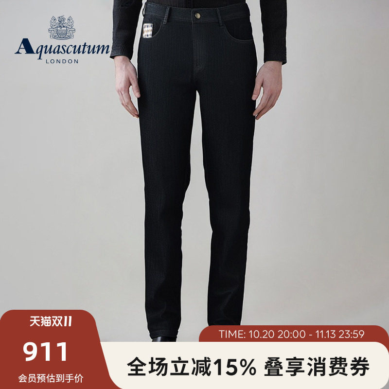 Aquascutum/雅格狮丹秋冬新品时尚男士休闲黑色牛仔裤Q5072EM011