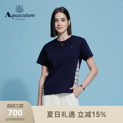 Aquascutum/雅格狮丹2026春夏新品女装商务休闲纯棉圆领短袖T恤