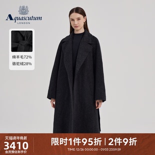 系带毛呢外套 女骆驼绒大衣长款 Aquascutum 雅格狮丹2025秋冬新品