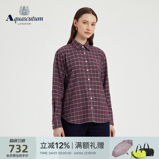 Aquascutum 女士商务纯棉撞色格纹长袖 衬衫 气质 雅格狮丹秋冬新品