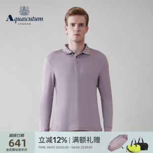男格纹领针织衫 纯棉T恤Q50H8EM041 雅格狮丹秋冬新品 Aquascutum
