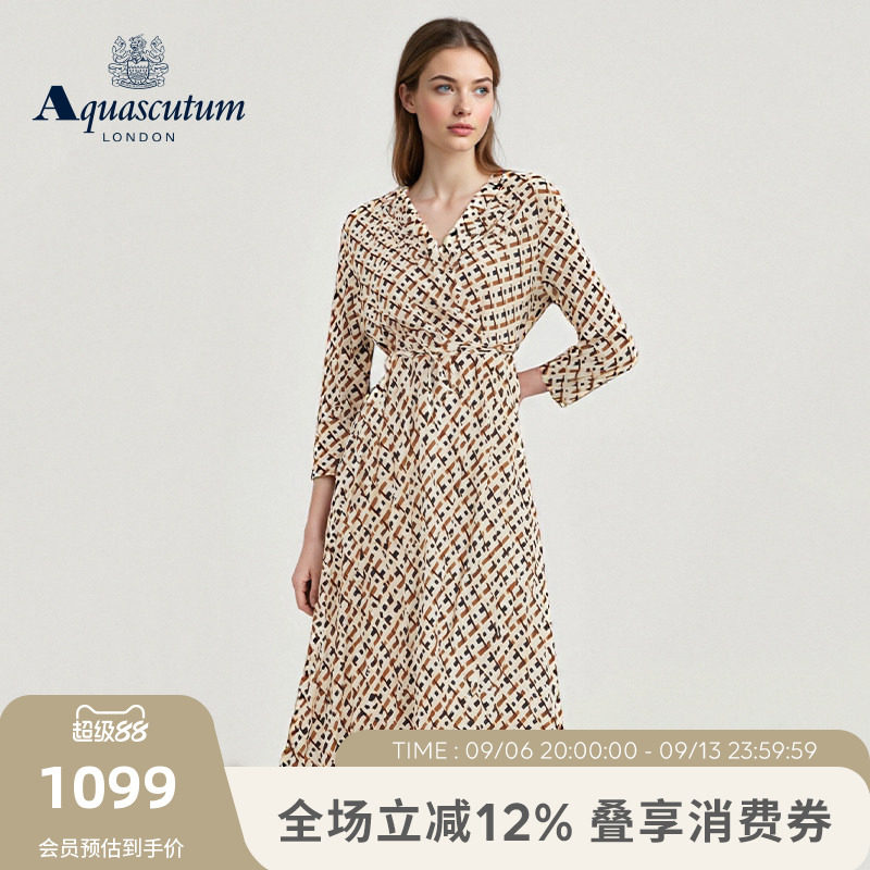 【雅格狮丹】V领条纹收腰连衣裙图片