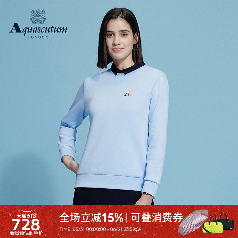 Aquascutum/雅格狮丹春夏新品女装宽松字母绣花套头圆领卫衣气质