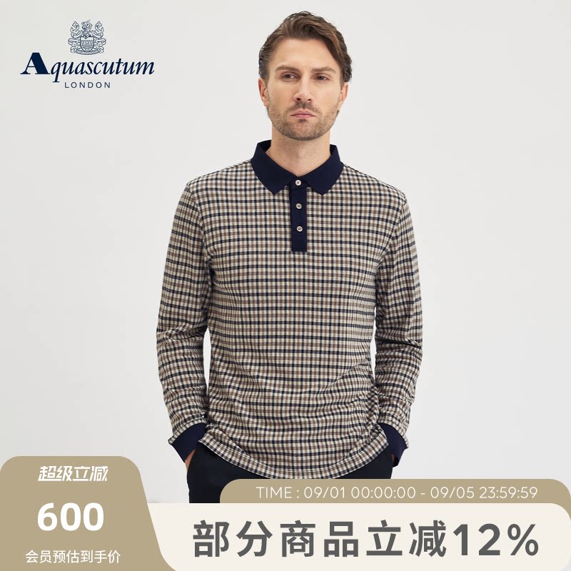【雅格狮丹】男士格纹长袖POLO衫图片