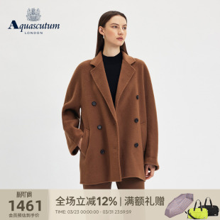 女双排扣毛呢大衣外套Q5050EL2A1 新品 Aquascutum 雅格狮丹冬季