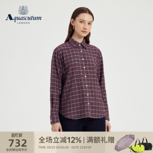 衬衫 女士商务纯棉撞色格纹长袖 气质 雅格狮丹秋冬新品 Aquascutum