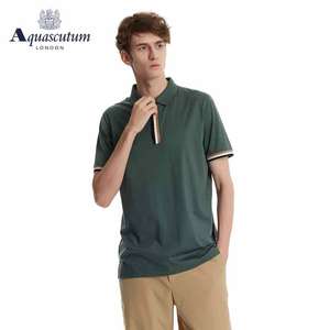 Aquascutum/雅格狮丹春夏新品男撞色条纹短袖休闲T恤衫Q49H9EM12A