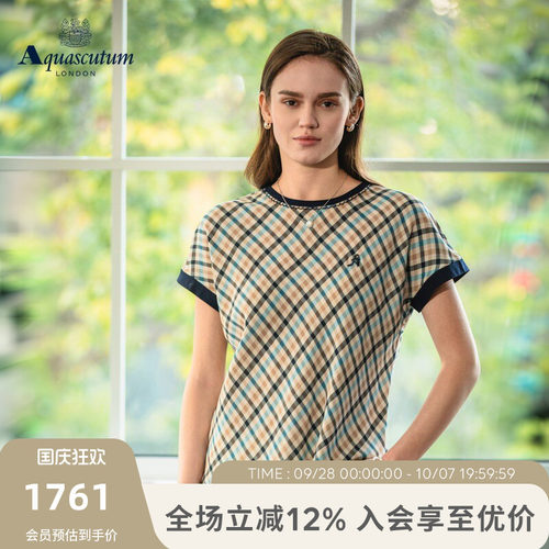 【雅格狮丹】女格纹短袖T恤上衣