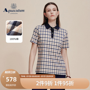 Aquascutum 雅格狮丹2025春夏新品 女商务休闲纯棉短袖 格纹POLO衫