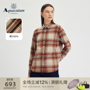 衬衫 女士休闲纯棉撞色格纹长袖 气质 雅格狮丹秋冬新品 Aquascutum
