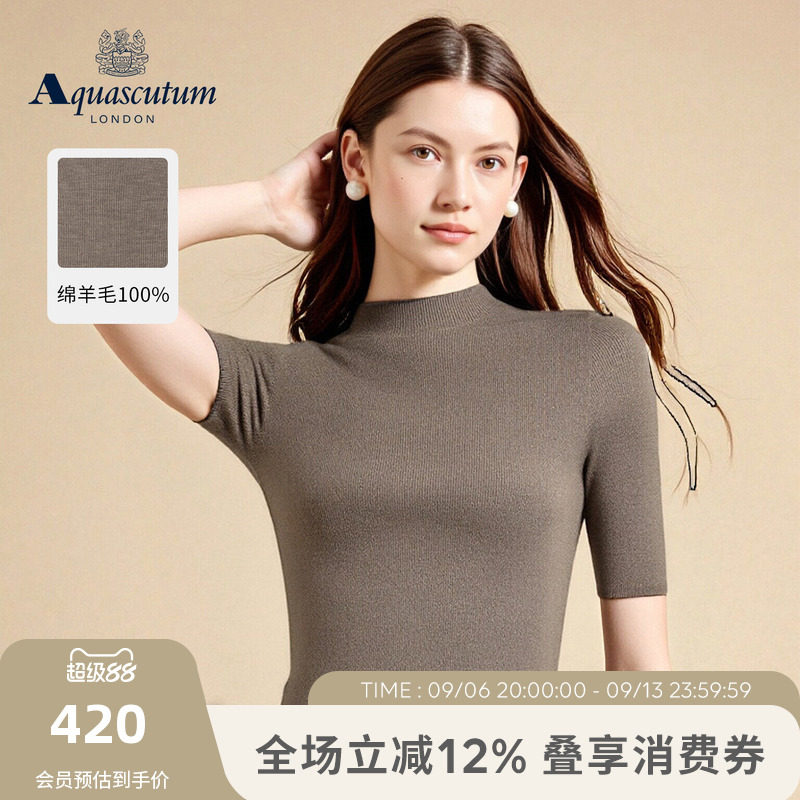 【100%绵羊毛】半高领针织短袖图片
