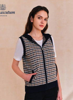 Aquascutum/雅格狮丹秋冬新品时尚女格纹连帽马甲背心Q5067EL081