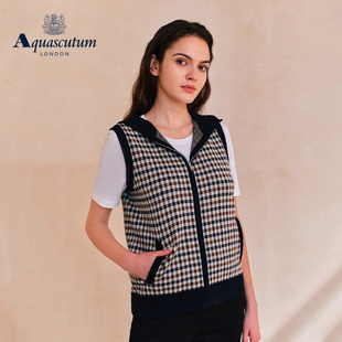 时尚 女格纹连帽马甲背心Q5067EL081 雅格狮丹秋冬新品 Aquascutum