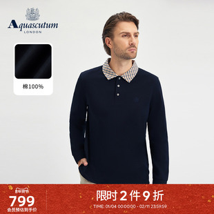 Aquascutum/雅格狮丹秋冬新品男士商务休闲纯棉格纹领POLO衫通勤