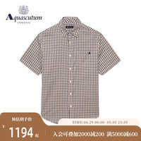 Aquascutum/雅格狮丹春夏新款男格纹纯棉短袖衬衫商务Q4966EM02A