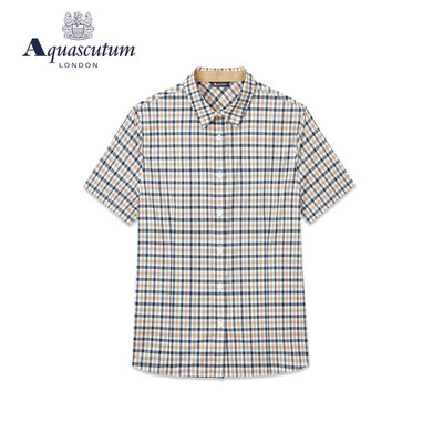 Aquascutum/雅格狮丹春夏新款格纹女式短袖上衣衬衫Q4966EL021