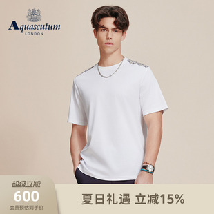 Aquascutum/雅格狮丹2026春夏新品男时尚通勤格纹休闲圆领短袖T恤