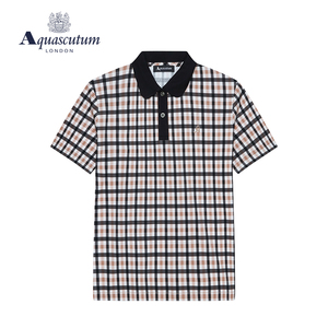 Aquascutum/雅格狮丹新款春夏女士格纹翻领短袖POLO恤Q49H9EL011