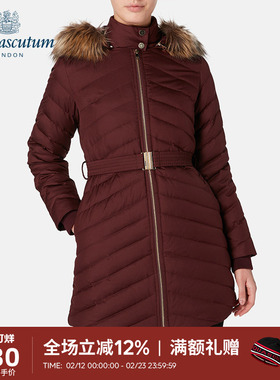 Aquascutum/雅格狮丹女士连帽加厚保暖鹅绒长款羽绒服Q3850EL141